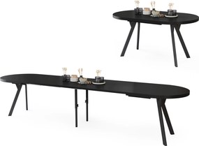 Mazzoni EXPANSO Zwart mat / zwarte poten - OVALE UITSCHUIFTAFEL 160-360 cm VOOR 16-18 PERSONEN