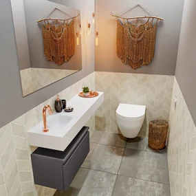Mondiaz Andor toiletmeubel 60cm donkergrijs met witte wastafel 120cm links met kraangat