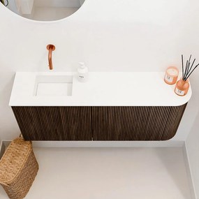 Mondiaz Joya 100cm toiletmeubel ronding rechts walnut met wastafel faye links zonder kraangat talc