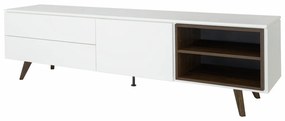 Tenzo Plain Mat Wit Tv-meubel Met Walnoot Open Vak - 210x45x57cm.