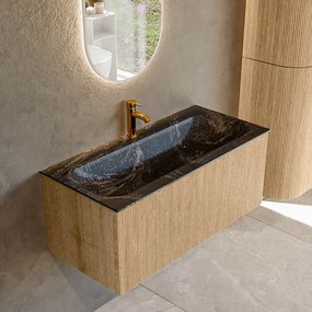 Mondiaz Kurve-dlux 100cm badmeubel oak met 1 lade en wastafel big medium midden 1 kraangat lava