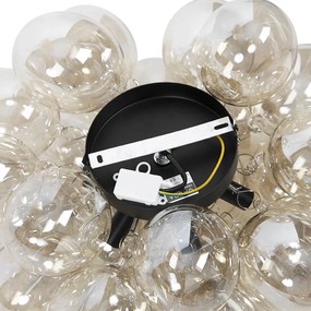 Design plafondlamp zwart met amber glas 6-lichts - Uvas