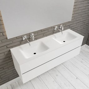 Zaro Valencia Solid Surface badmeubel 150cm mat wit zonder kraangat dubbele spoelbak