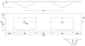 Brauer Glacier dubbele wastafel fine stone 200cm zonder kraangaten wit mat