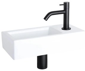 Differnz Ravo fonteinset - 38.5x18.5x9.5cm - Rechthoek - 1 kraangat - Gebogen matte zwarte kraan - Keramiek Wit SW499009/SW529054/SW542371/SW796275