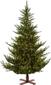 Sami Mountain Spruce Wood verlichte kunstkerstboom - 183 cm - Donkergroen - Diameter 124 cm - 3088 tips - 500 ledlampjes (warm wit) - Houten voet