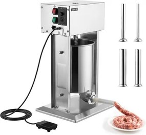 VEVOR elektrische worstvuller 10L verticale worstvuller van roestvrij staal voor huishoudelijk, commercieel, jacht- en dierenvoedingsgebruik, met voetpedaal, traploze regeling, 4 vulbuizen en vaatwasbestendige onderdelen