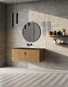 Muebles Raya badmeubel ribbelfront 100cm warm eiken met zwarte wastafel zonder kraangat