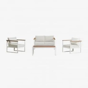 Tuinset Met 2-zitsbank, 2 Fauteuils En Salontafel In Aluminium En Lipov Acaciahout Gardenia Wit - Sklum