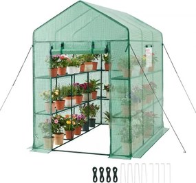 VEVOR Kas 137x206x196 cm, Foliekas, Tomatenkas, Tomatenkas met ramen, PE-hoes, 2 verdiepingen, 14 schappen, Roldeur met ritssluiting, Kas voor de tuin