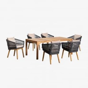 Set Van Rechthoekige Eettafel (200x100 Cm) In Donal Wood En 6 Barker Eetkamerstoelen Grijs – Antraciet - Sklum