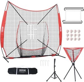 VEVOR 244 x 106 x 211 cm honkbal-softbal oefennet, draagbaar honkbal trainingsnet voor slaan, vangen en gooien, vangnet met boogframe, draagtas, slagzone, ballen, ballenverzamelaar