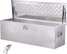 VEVOR Aluminium gereedschapskist voor laadbak met zijhandgreep en afsluitbare sleutels, opbergkist voor aanhanger, pick-up, camper (1244,6 x 381 x 381 mm) Zilver
