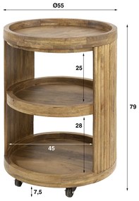 Wijnkast Trolley Met Ribbelhout - 55x55x80cm.