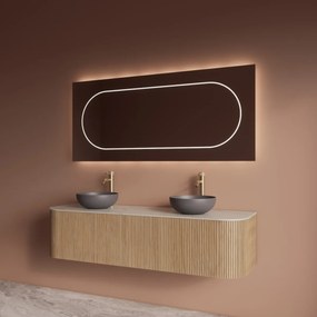 Gliss Design Alluro badmeubel ribbelfront met ronding links/rechts 160cm mist en wit marmer toppaneel