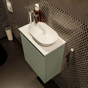 Mondiaz Fowy toiletmeubel 40cm army met witte waskom rechts en kraangat