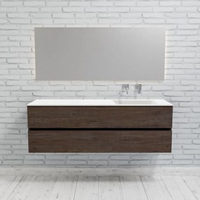 Zaro Valencia Solid Surface badmeubel 150cm donker eiken zonder kraangat spoelbak rechts met 2 lades