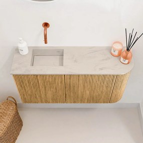 Mondiaz Joya DLux 80cm toiletmeubel ronding rechts oak met wastafel faye links zonder kraangat opalo