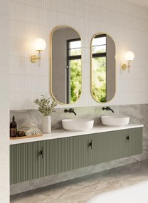 Muebles Ezra badmeubel ribbelfront 240cm legergroen met wit toppaneel en waskom