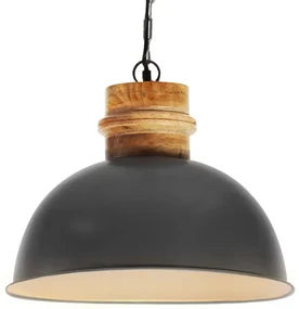 vidaXL Hanglamp industrieel rond E27 42 cm massief mangohout grijs
