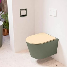 MONDIAZ LAVIE wandclosetpack - 36x53cm - diepspoel - rimless - Army (groen) - softclose - quick-release - toiletzitting - Sand (beige) LAVIEsetArmSan