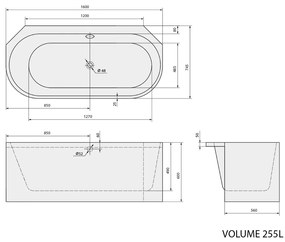 Polysan Astra Monolith hoekbad wit 160x75x60cm links