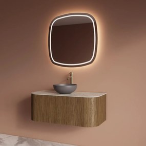 Gliss Design Alluro badmeubel ribbelfront met ronding links/rechts 100cm castle brown en wit marmer toppaneel