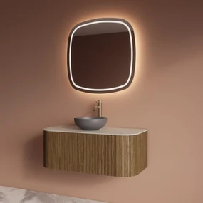 Gliss Design Alluro badmeubel ribbelfront met ronding links/rechts 100cm castle brown en wit marmer toppaneel