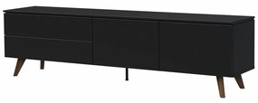 Tenzo Plain Mat Zwart Tv-meubel Modern Walnoot Poot - 210x45x57cm.