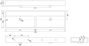 Brauer Gravity dubbele wastafel mineraalmarmer 160cm zonder kraangat wit glans