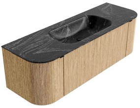 Mondiaz Kurve-dlux 140cm badmeubel ronding links/rechts oak met 1 lade en 2 deuren en wastafel big small midden zonder kraangat lava