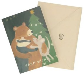 Kerstkaart met envelop, dieren bij kerstboom