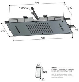 Hotbath Mate M144 inbouw hoofddouche met LED en waterval 38x70cm geborsteld nikkel