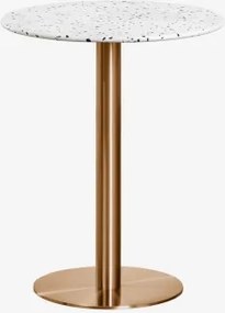 Ronde Bartafel Ø60 Cm In Terrazzo Xiren Ivoor En Zwart Terrazzo - Geborsteld Roségoud - Sklum