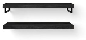 Looox Wood collection Duo wandplanken 120x46cm - 2 stuks - Met handdoekhouders zwart mat - massief eiken Black wbduo120blmz