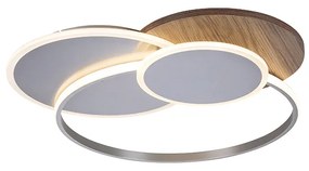 Plafondlamp met dimmer hout rond incl. LED 3-lichts met afstandsbediening - Ajdin Modern Binnenverlichting Lamp