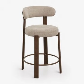 Set Van 2 Hoge Krukken Met Rugleuning Van Chenillestof En Ijzer Jolie Donkerbruin Hout & ↑65 Cm & Chenille Tarwebruin - Sklum