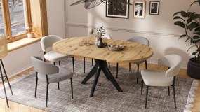 RENZO Artisan Eiken/zwarte poot - RONDE TAFEL Ø110 UITKLAPBAAR TOT 180 cm | VOOR DE KEUKEN EETKAMER WOONKAMER RETRO