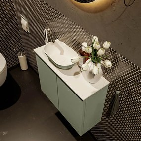 Mondiaz Fowy toiletmeubel 60cm army met legergroene waskom links en kraangat