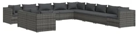 vidaXL 11-delige Loungeset met kussens poly rattan grijs