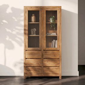 Tower Living Vitrinekast Teak 2 Deurs Corona - 100x40x190cm.