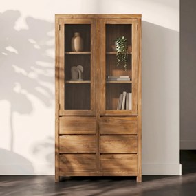 Tower Living Vitrinekast Teak 2 Deurs Corona - 100x40x190cm.