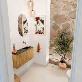 Mondiaz Joya DLux 80cm toiletmeubel oak met wastafel faye rechts zonder kraangat lava
