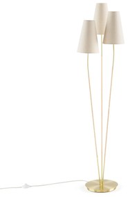 Drievoudige staande lamp in messing, linnen&amp;rotan, Amaya