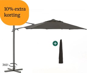 + 10% kassakorting | Parasol Shadowline Francisco | Inclusief hoes | Rond | 330cm | Met draaihendel | Zwart | Kees Smit Tuinmeubelen