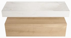 Mondiaz Alan DLux badmeubel 120cm washed oak 1 lade met wastafel ostra rechts zonder kraangat