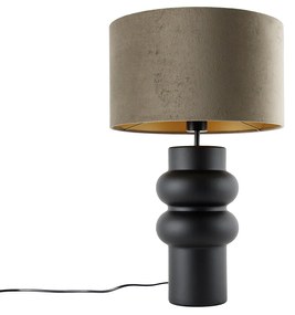 Design tafellamp zwart 17 cm velours kap taupe met goud 35 cm - Alisia Design E27 rond Binnenverlichting Lamp