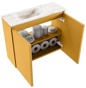 Mondiaz Ture DLux toiletmeubel 60cm ocher met wastafel frappe links met kraangat