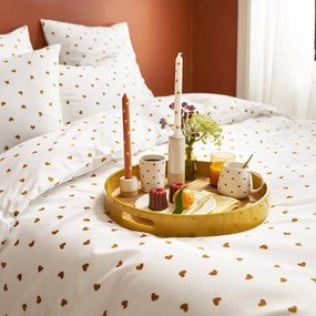 Bedset van 50% gerecycled katoenen met vierkant kussensloop Scacco caramel