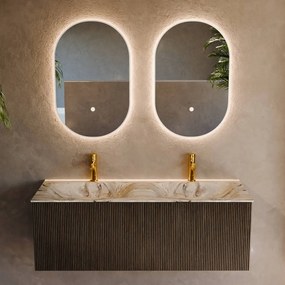 Mondiaz Kurve-dlux 120cm badmeubel shadow met 1 lade en wastafel leaf dubbel 2 kraangaten glace